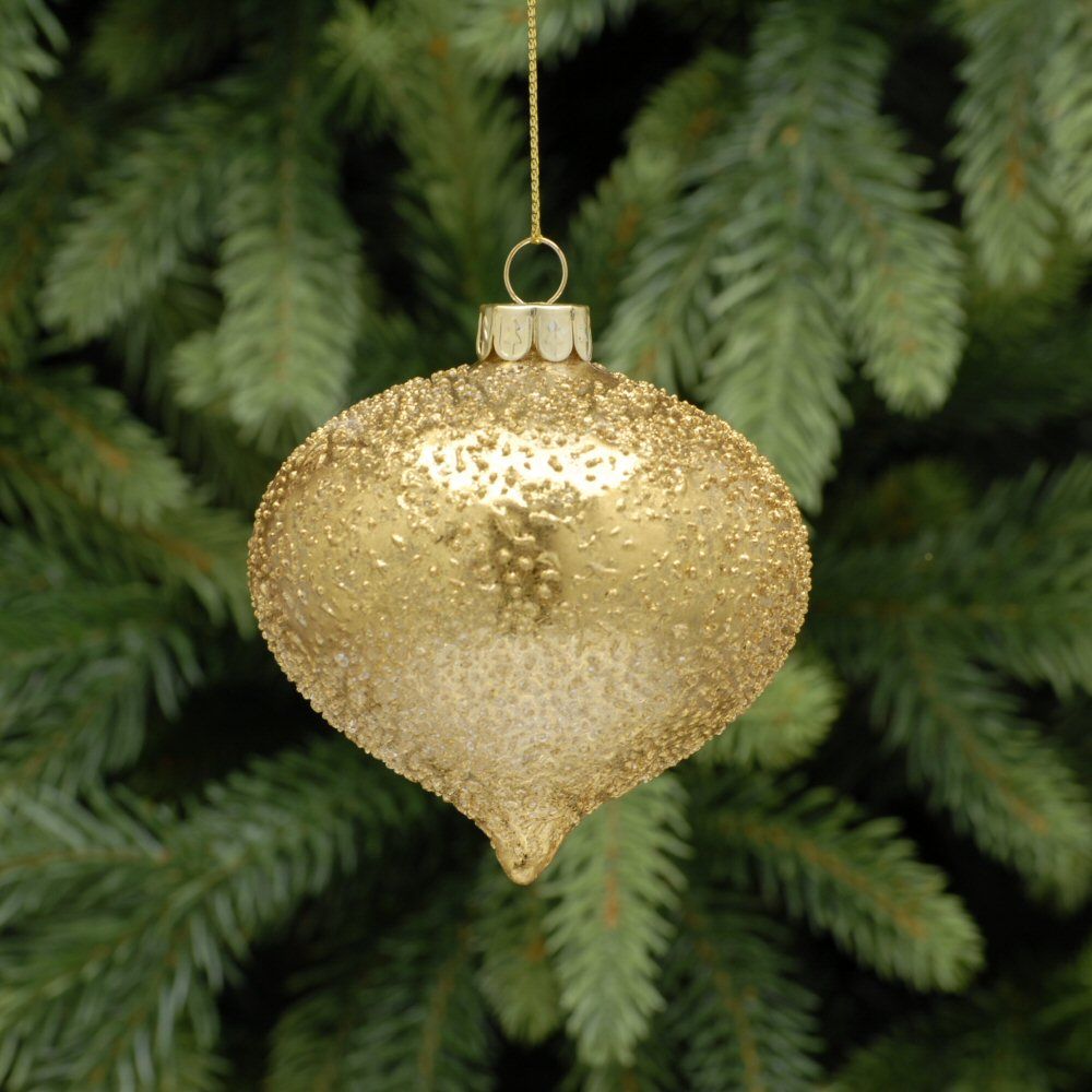 Festive 8cm Gold Crusted Clear Glass Onion Bauble