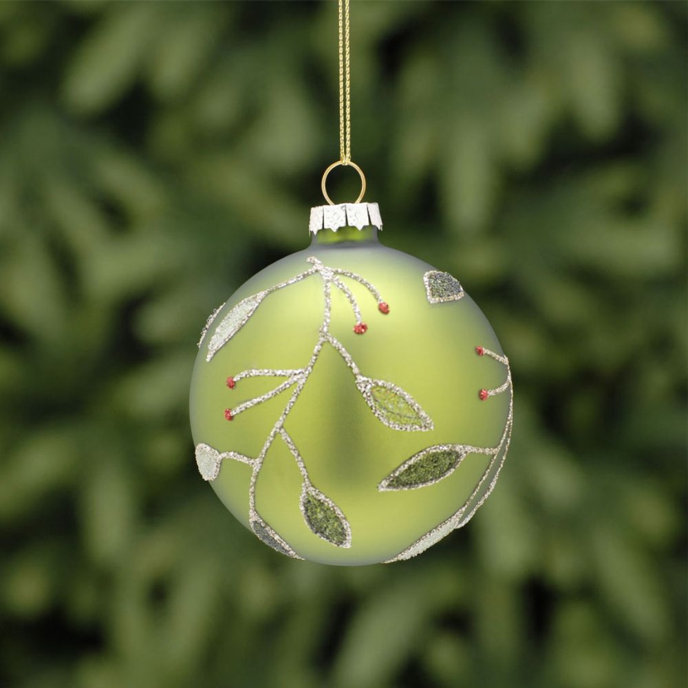 Festive 8cm Green Gold Glitter Leaf Glass Bauble