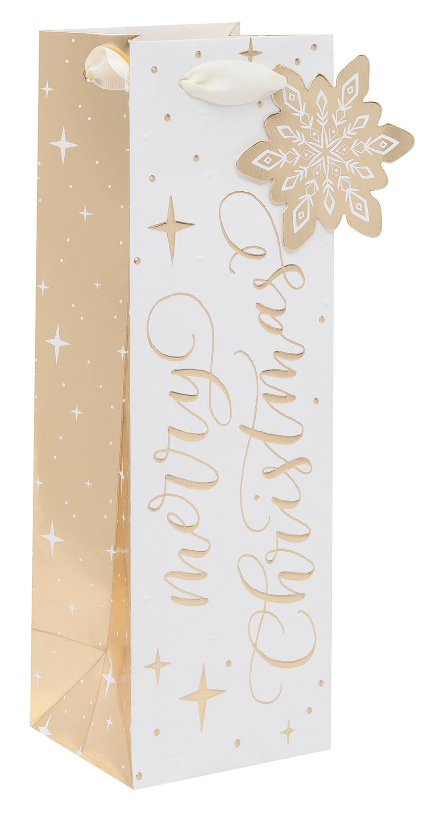Glick Merry Christmas Bottle Gift Bag Gold Sparkle