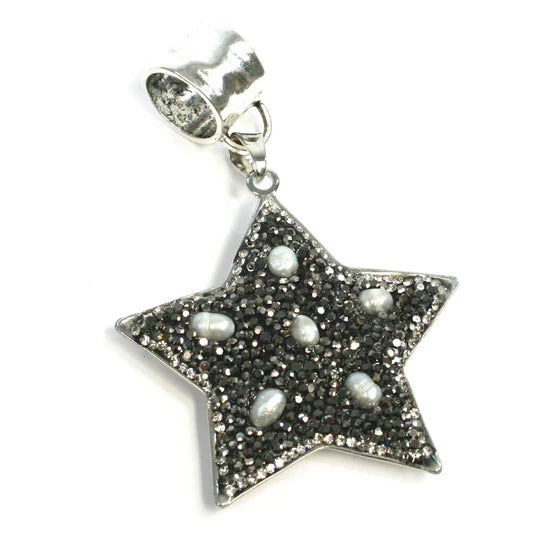 Black Ginger Silver Star Pendant with Pearls Scarf Jewellery
