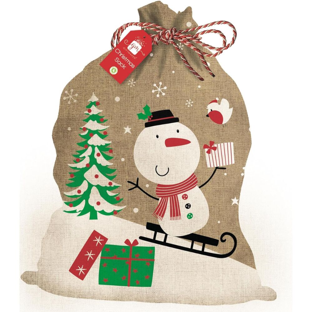 Giftmaker 70cm Snowman Printed Hessain Christmas Sack