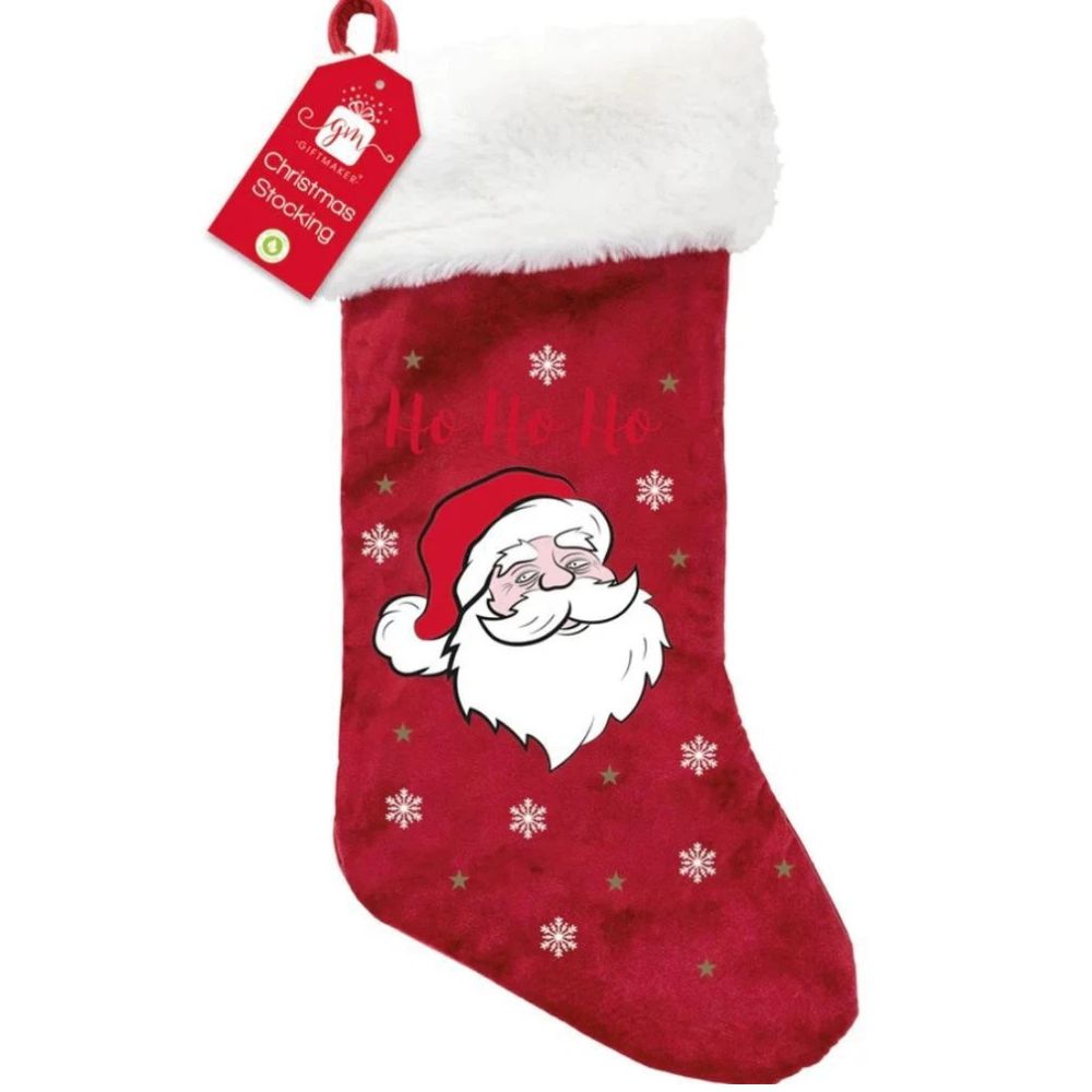 Giftmaker Red Velvet Santa Print Stocking