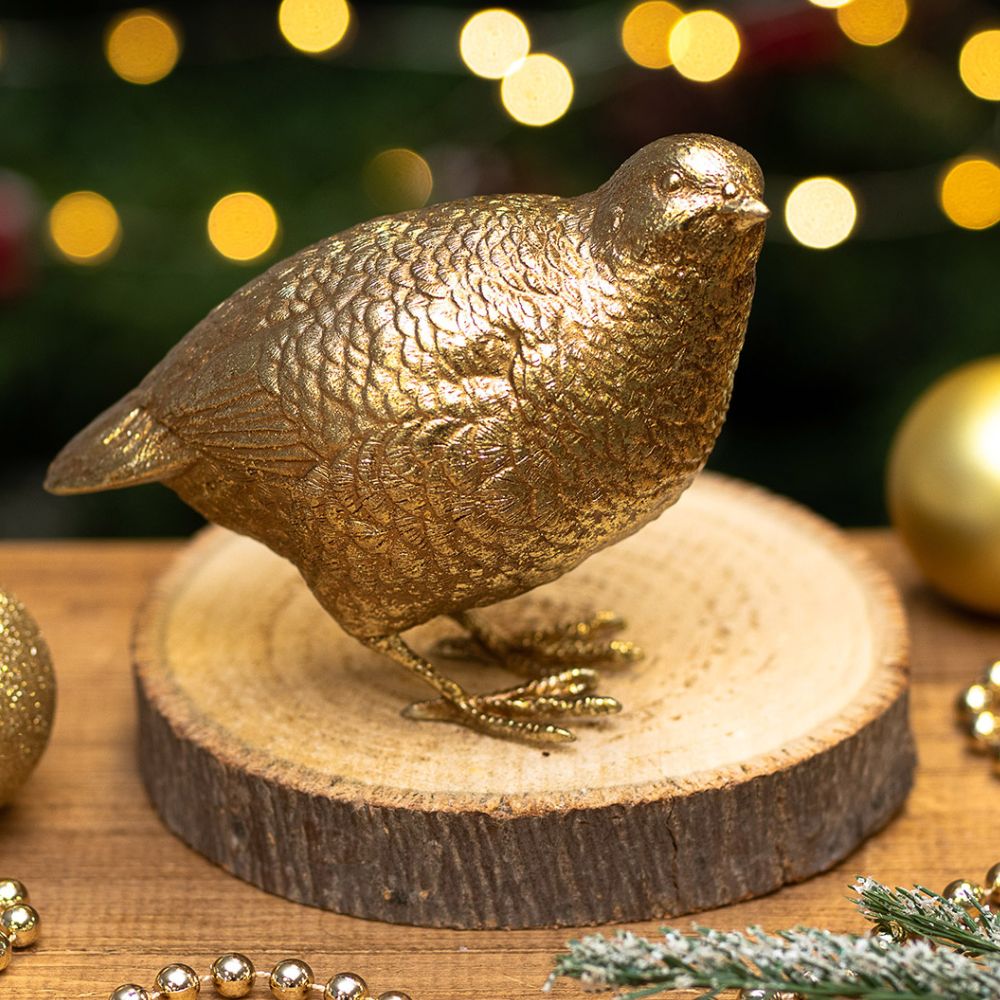 Gisela Graham 14cm Resin Gold Partridge