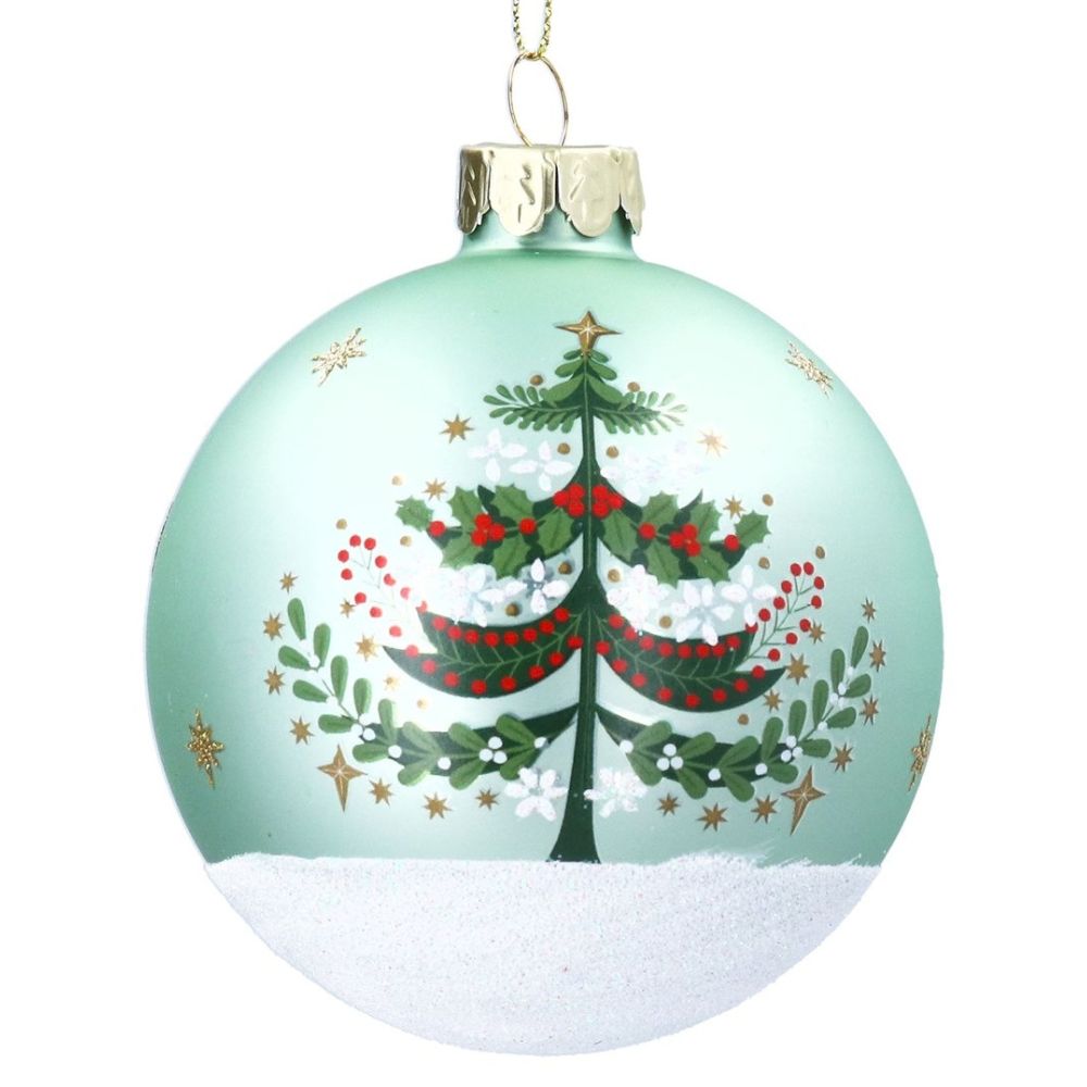 Gisela Graham 8cm Light Green Christmas Tree Glass Bauble