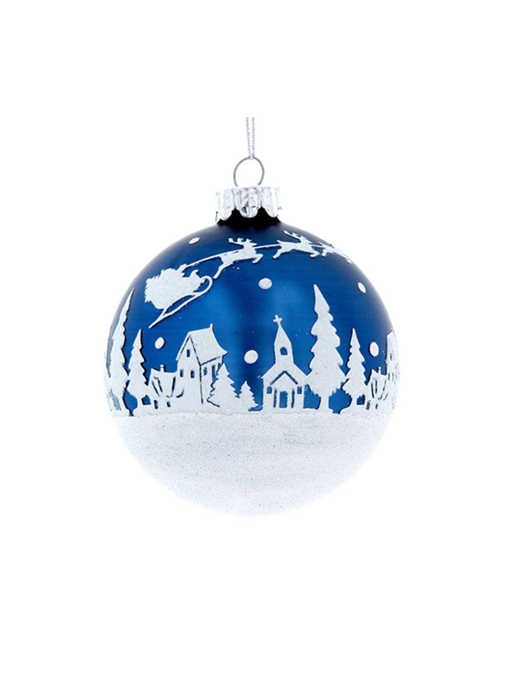 Gisela Graham 8cm Matte Blue Snow Scene Glass Bauble