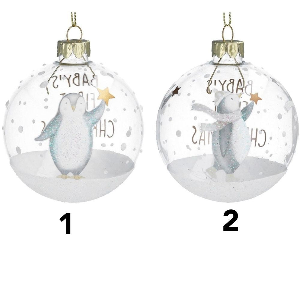 Gisela Graham 8cm 'Baby's First Christmas' Glass Bauble (Choice of 2)