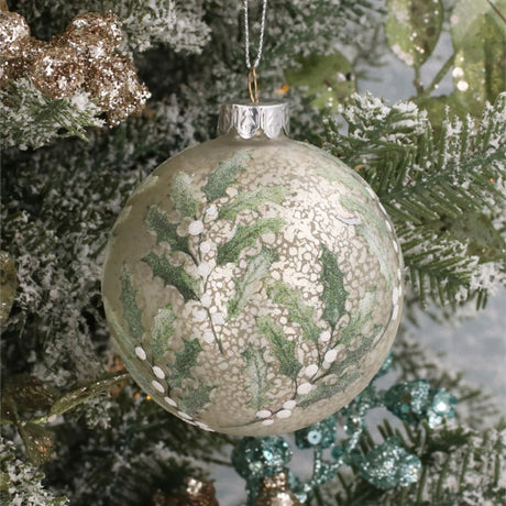 Gisela Graham Antique White/Sliver Holly Bauble
