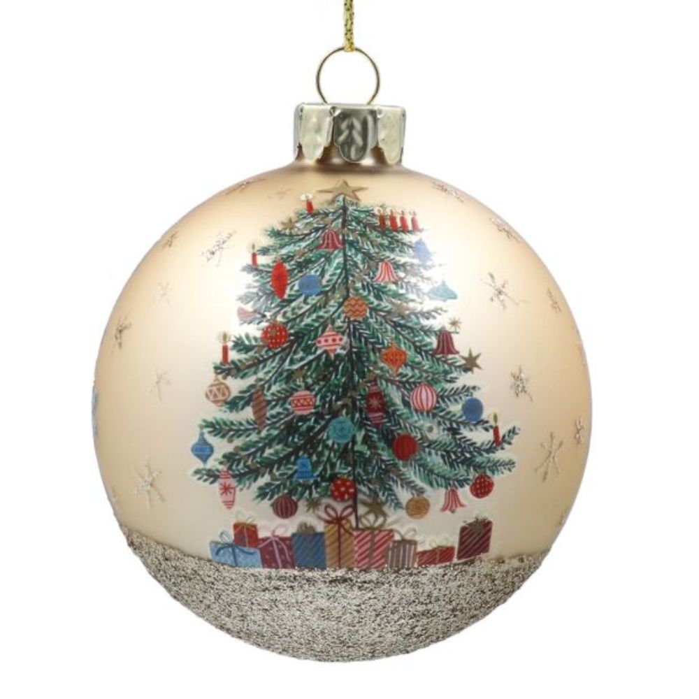 Gisela Graham Gold with Christmas Tree & Presents Glass Bauble