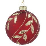 Gisela Graham Matte Red With Gold Sparkling Leaf Glass Bauble