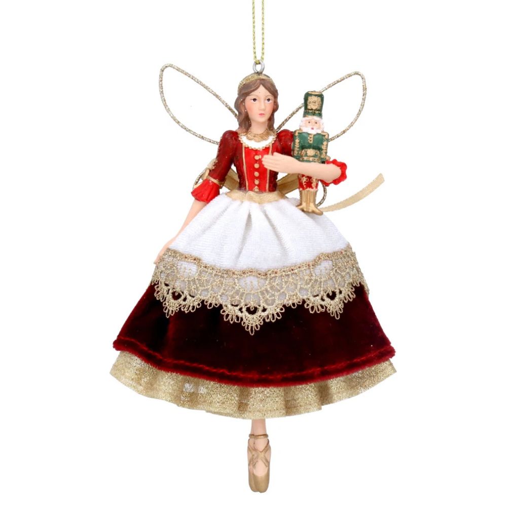 Gisela Graham Red Velvet Nutcracker Fairy Christmas Decoration