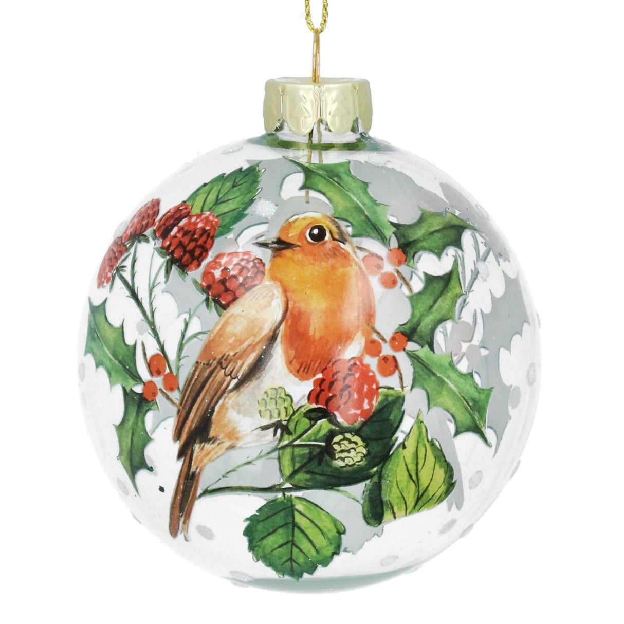 Gisela Graham Robin with Fruit Clear Glass Bauble