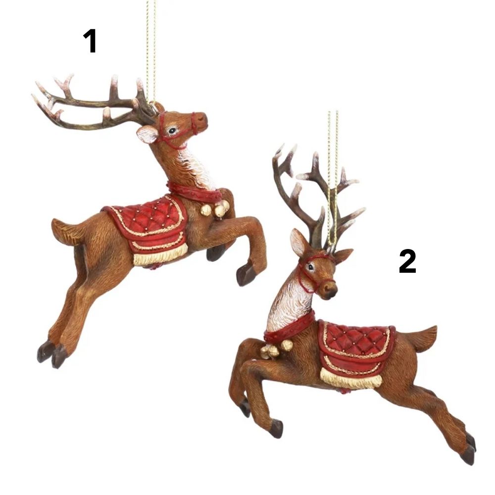 Gisela Graham 12cm Resin Prancing Reindeer Hanging Decoration - (Choice of 2)