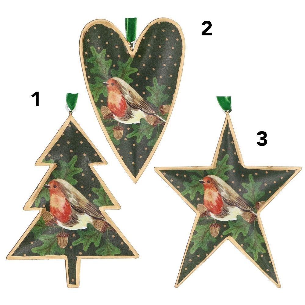 Gisela Graham 12cm Robin on Festive Shape Hanging Decoration - (Choice of 3)