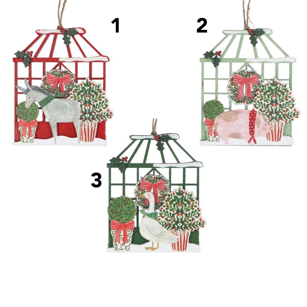 Gisela Graham 8cm Animal & Greenhouse Hanging Decoration - (Choice of 3)