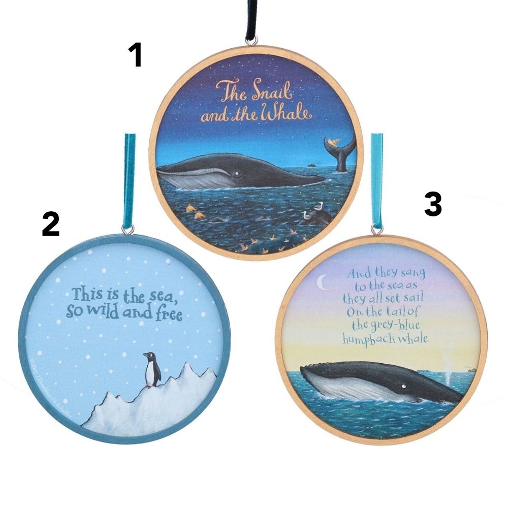 Gisela Graham 9cm The Snail & the Whale Disc Wooden Hanging Decoration - (Choice of 3)