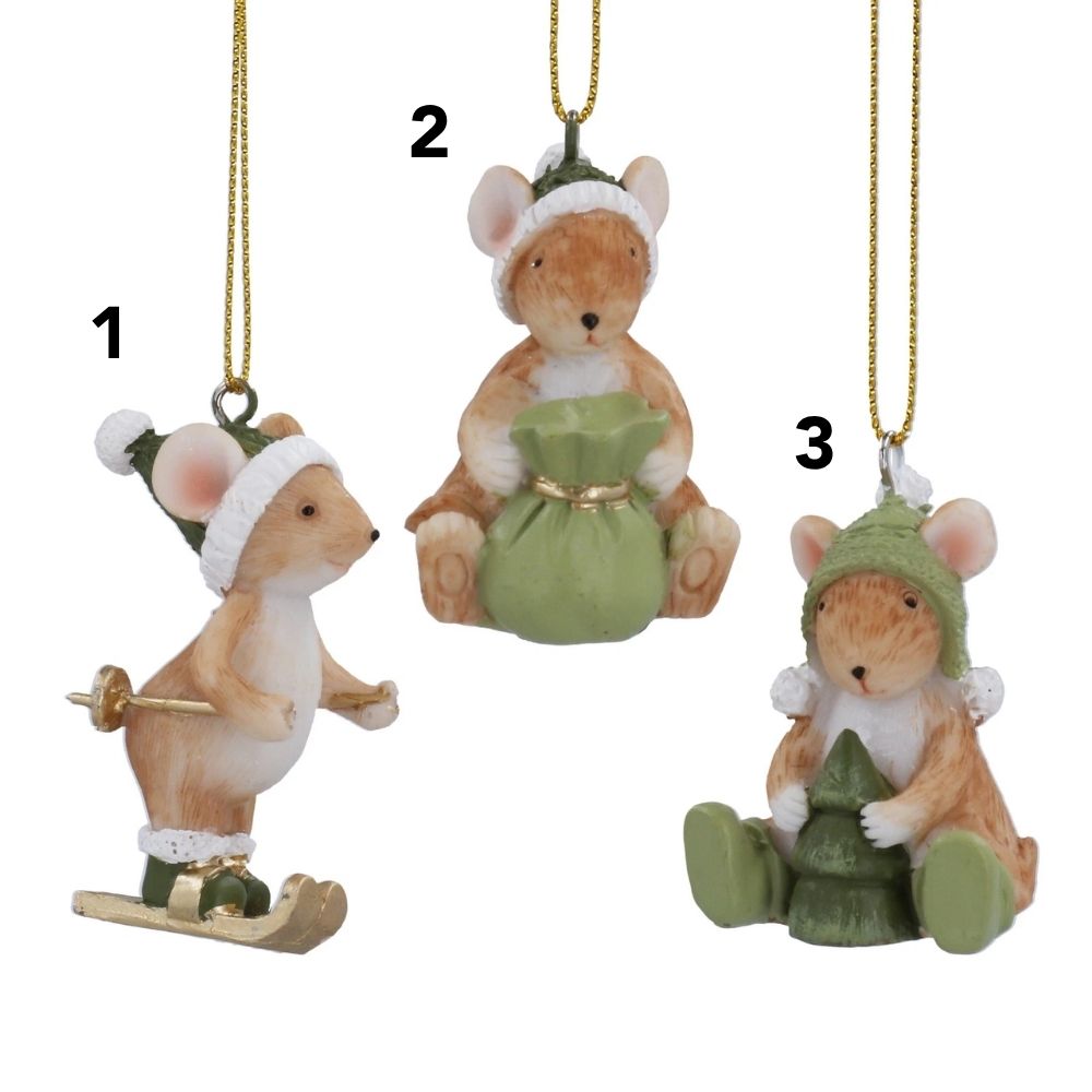 Gisela Graham Resin Mouse Green Hats Hanging Decoration - (Choice of 3)