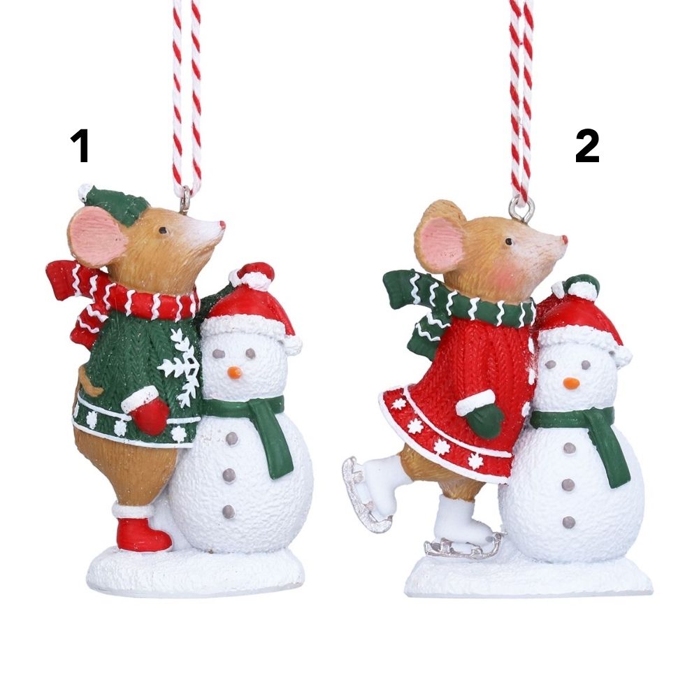 Gisela Graham Resin Mouse & Snowman Hanging Decoration - (Choice of 2)