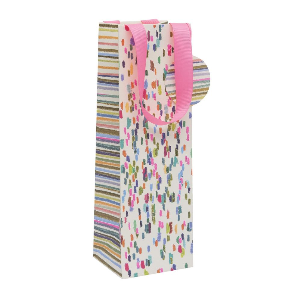 Glick Colourful Dash Design Bottle Gift Bag - Cream