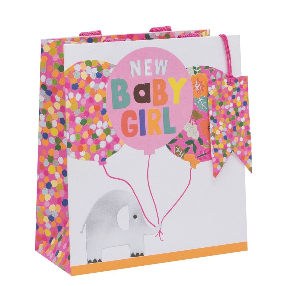 Glick Elephant Balloon Baby Girl Medium Gift Bag - Pink