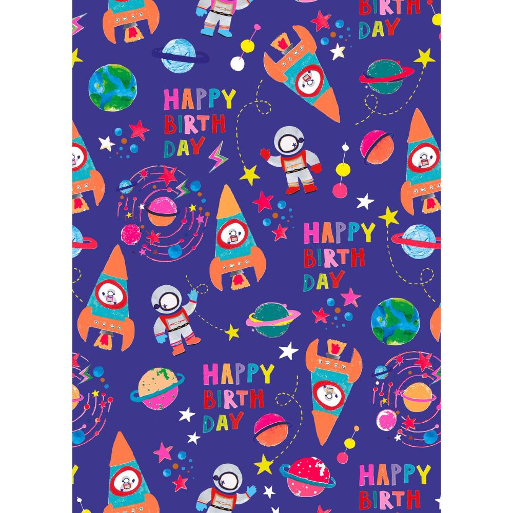 Glick 50cm x 70cm Rocket Boy Birthday Wrapping Paper Sheet