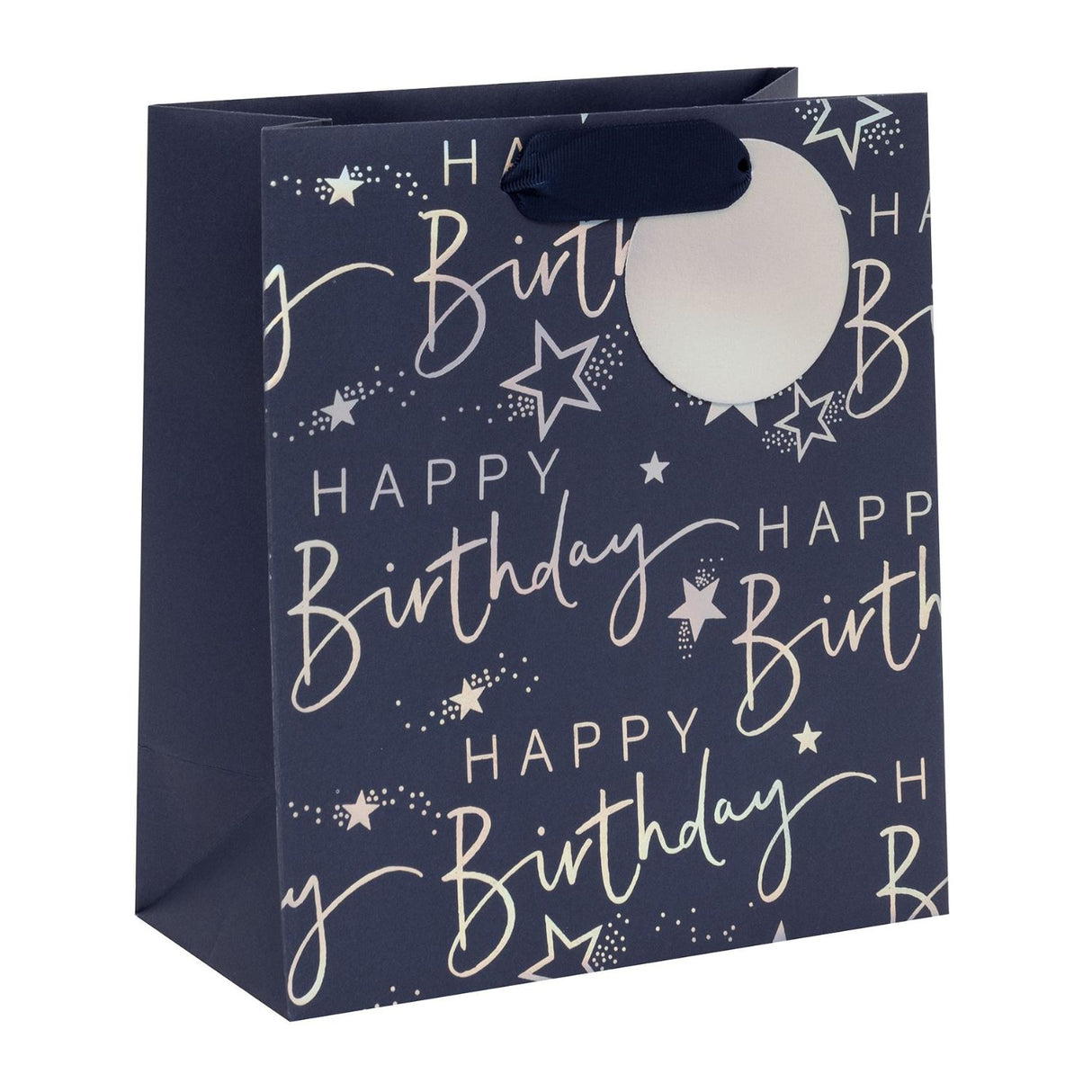 Glick Happy Birthday Script Design Medium Gift Bag - Navy