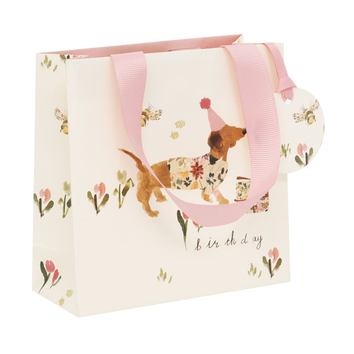 Glick Sausage Dog Birthday Small Gift Bag - Cream