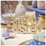Kaemingk 27cm Happy Easter with Bunny and Flowers Ornament (70% Sustainably Sourced Wood)