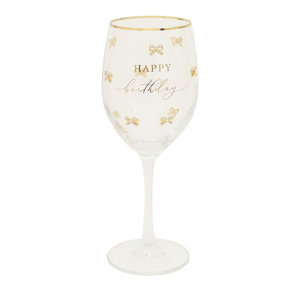 Hearts Design Happy Birthday Wine Glass