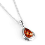 Henryka 18'' Silver & Amber Classic Teardrop Necklace