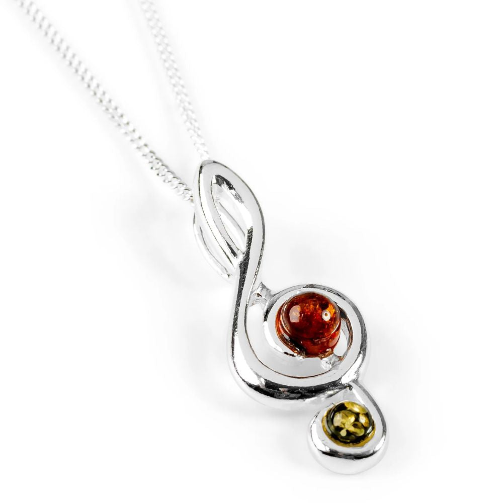 Henryka 18'' Silver & Amber Musical Treble Clef Necklace