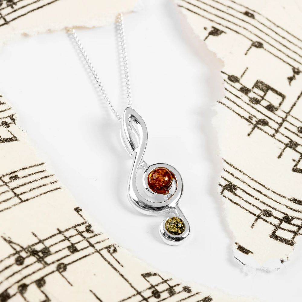 Henryka 18'' Silver & Amber Musical Treble Clef Necklace