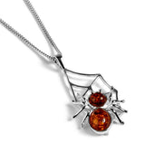 Henryka 18'' Silver & Amber Spider On Web Necklace