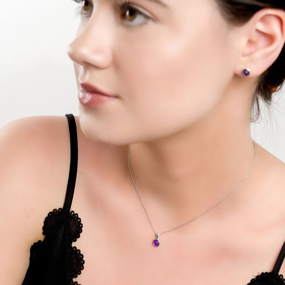 Henryka 18'' Silver & Amethyst Round Charm Necklace