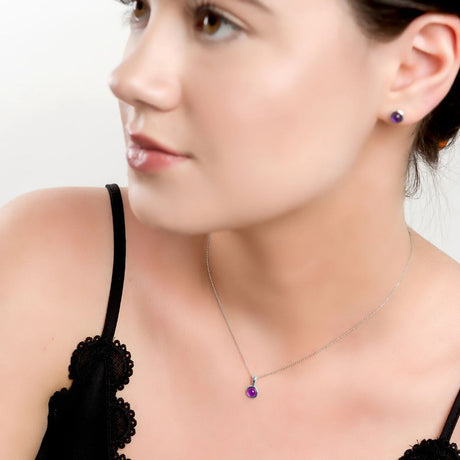 Henryka 18'' Silver & Amethyst Round Charm Necklace