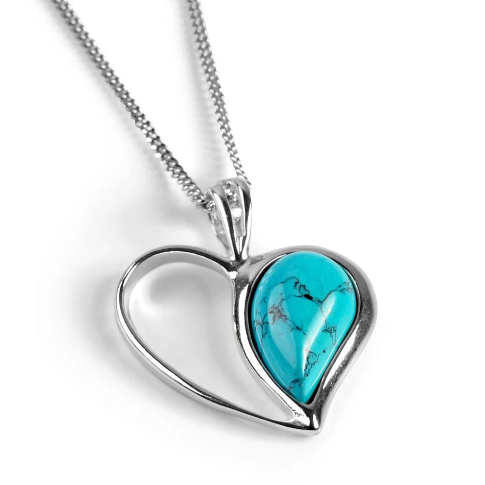 Henryka 18'' Silver & Turquoise Heart Necklace
