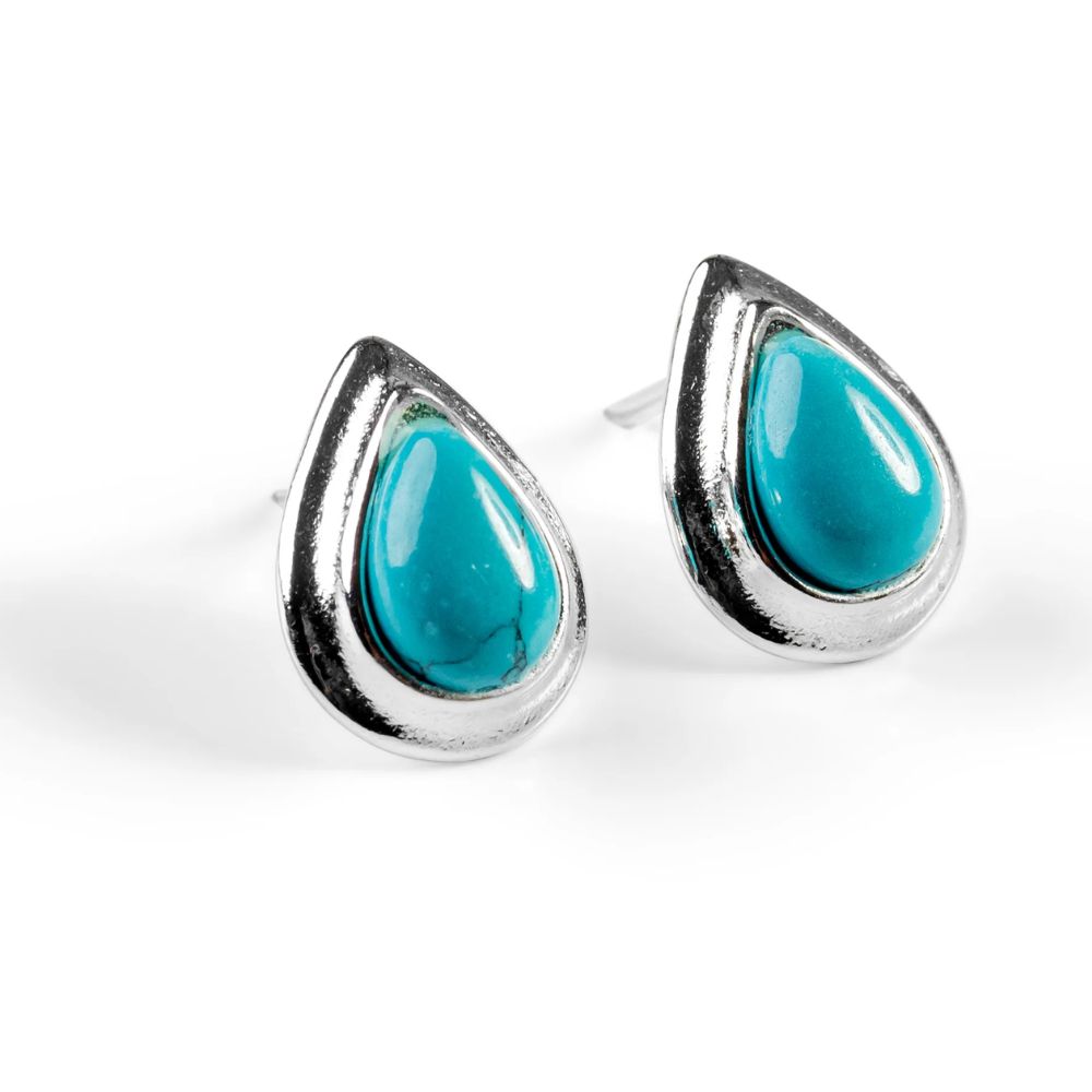 Henryka Silver & Turquoise Classic Teardrop Stud Earrings