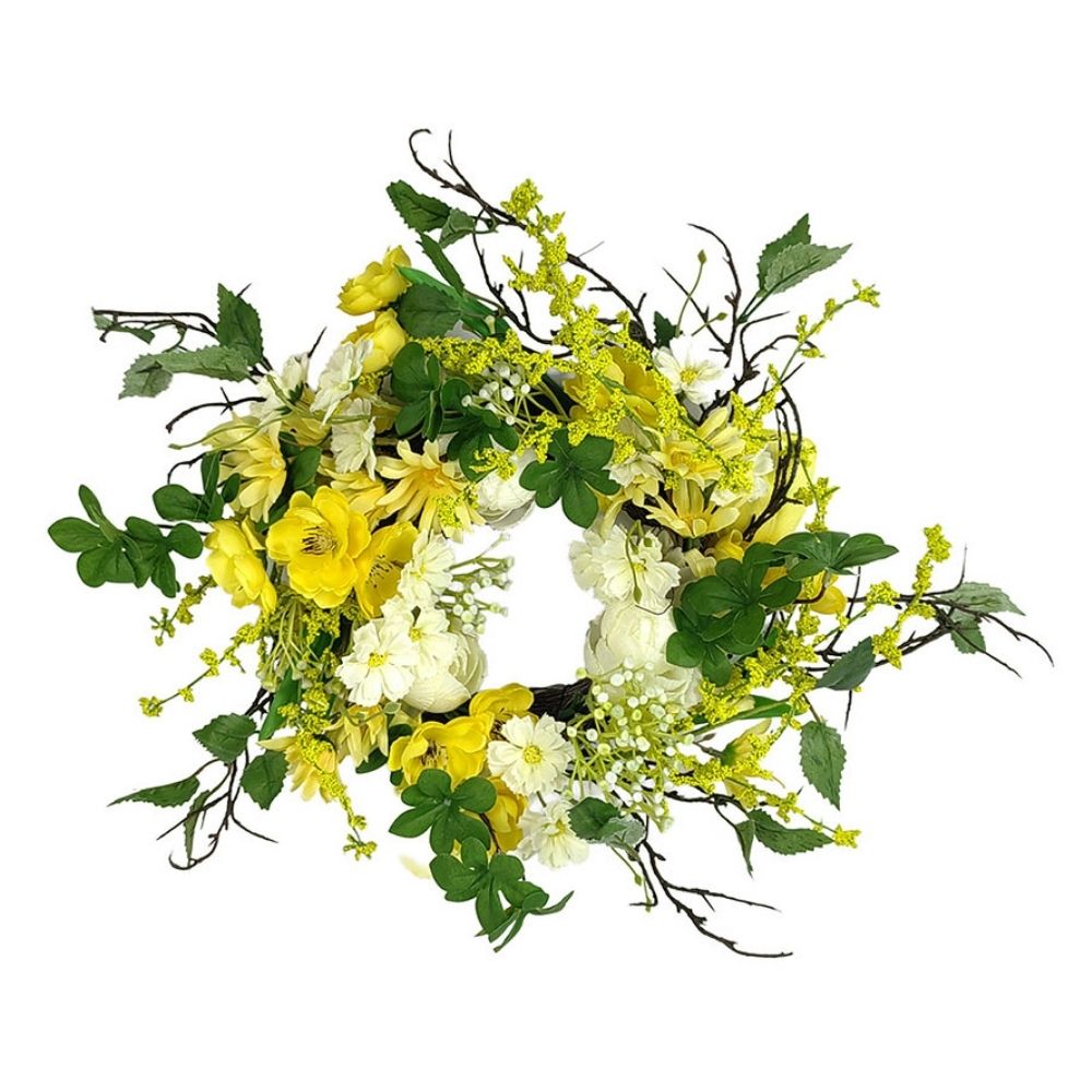 Hogewoning 30cm Artificial Spring Vibes Floral Wreath - Yellow