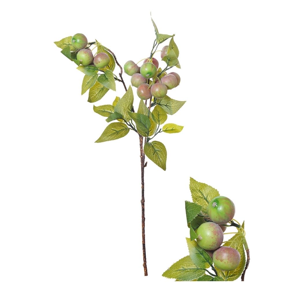 Hogewoning 55cm Artificial Crab Apple Branch - Green/Red