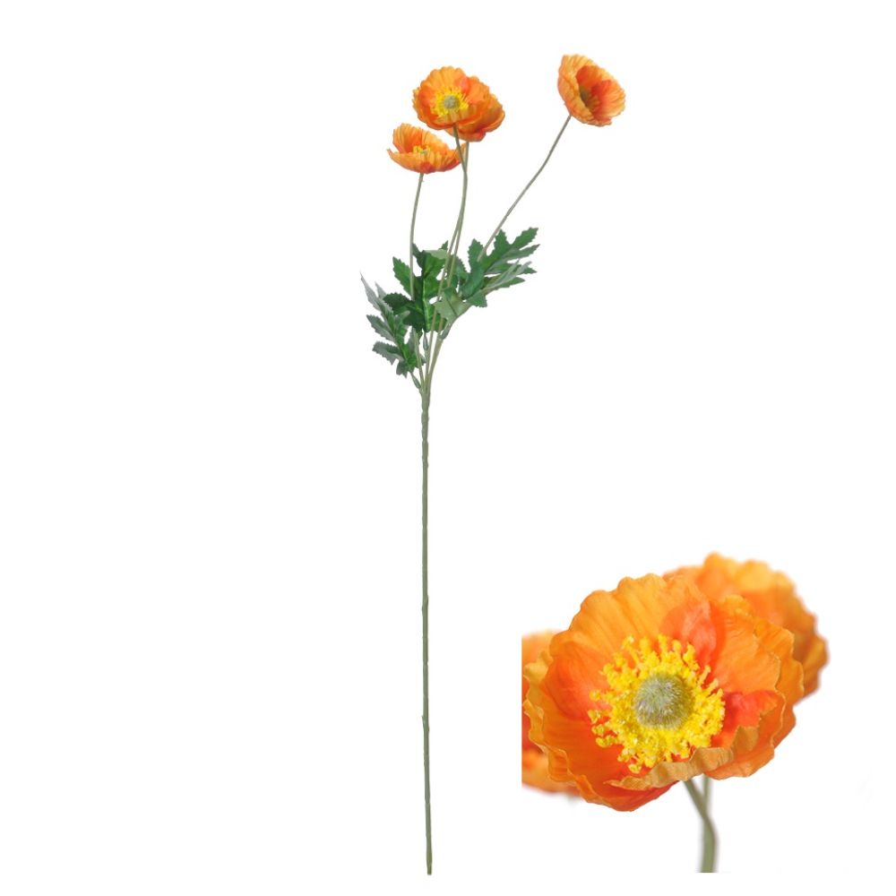 Hogewoning 59cm Poppy Artificial Flower Stem - Orange