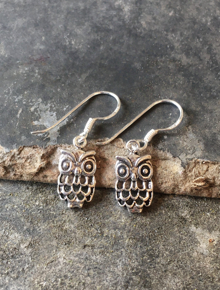 Blue Lily 15mm Silver Owl Drop Earrings SE312B – Old Railway