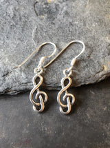 Blue Lily 18mm Silver Treble Clef Drop Earrings - SE313B