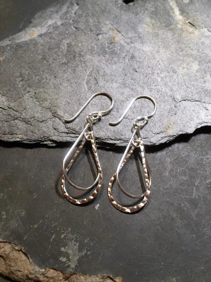 Blue Lily 25mm Silver Two Tear Drop Earrings - SE329B