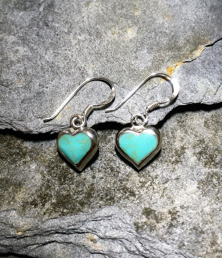 Blue Lily 10mm Silver & Turquoise Heart Drop Earrings