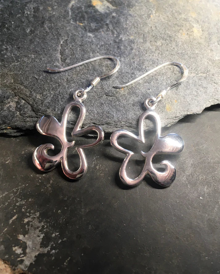 Blue Lily 33mm Silver Flower Wave Drop Earrings - SE368B