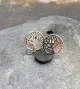 Blue Lily 10mm Silver Round Tree of Life Stud Earrings - S338B