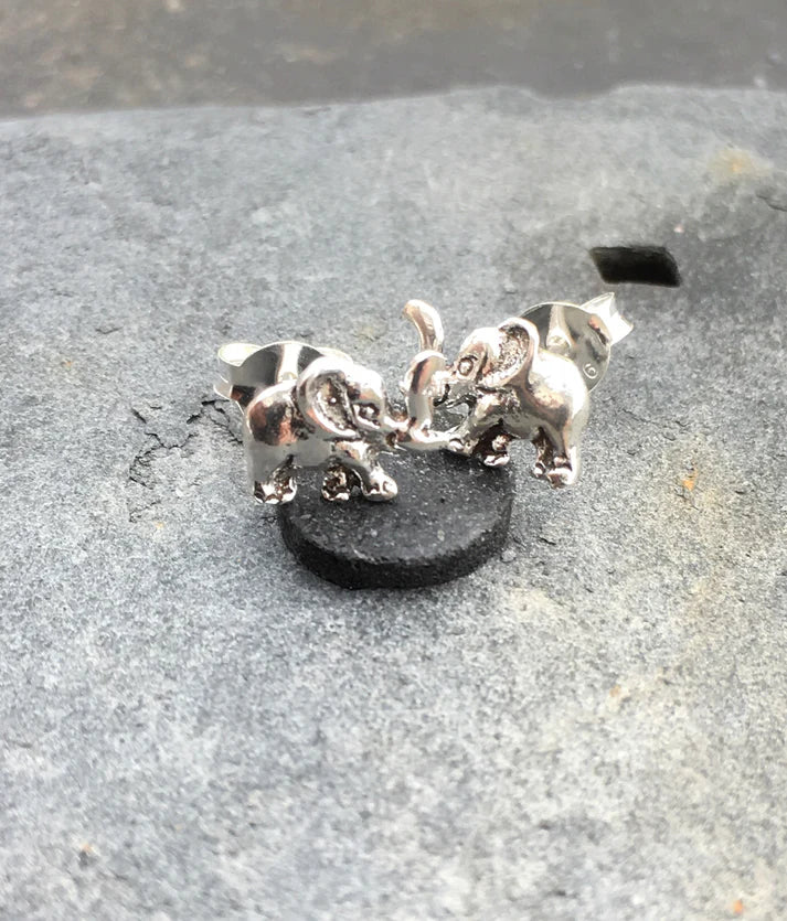 Blue Lily 9mm Silver Elephant Stud Earrings - S379B