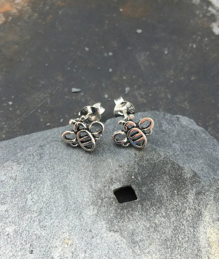 Blue Lily 10mm Silver Bumble Bee Stud Earrings - S404B