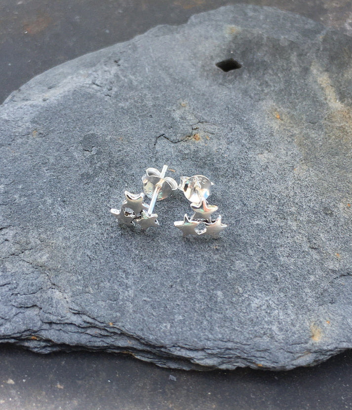 Blue Lily 8mm Silver Triple Star Stud Earrings - S548B