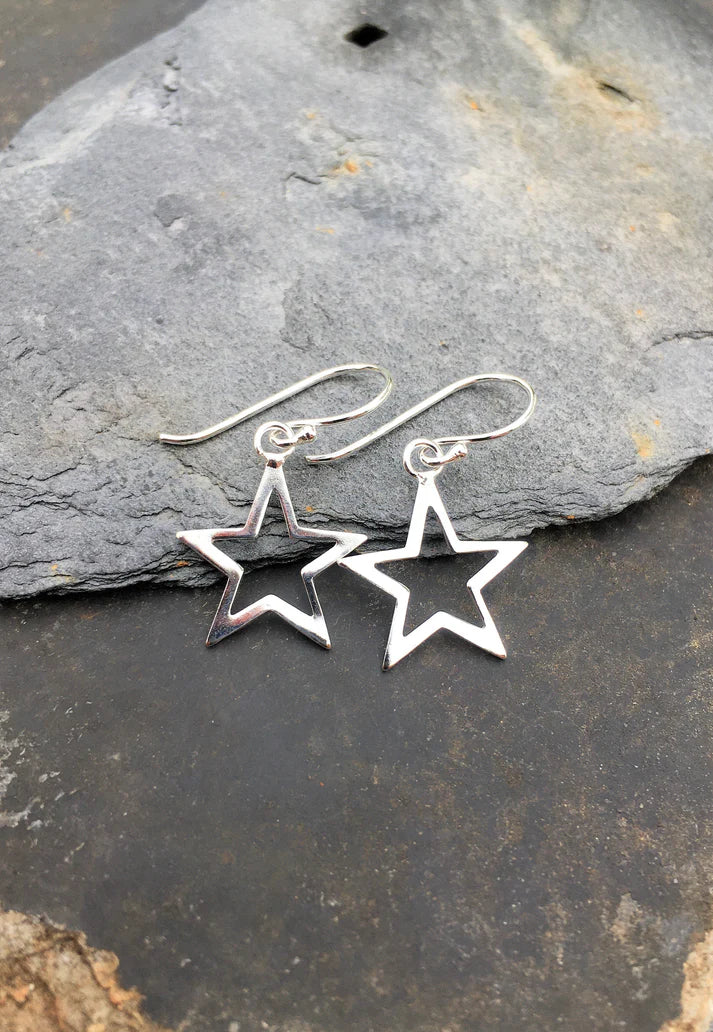 Blue Lily 15mm Silver Outline Star Earrings - SE174B