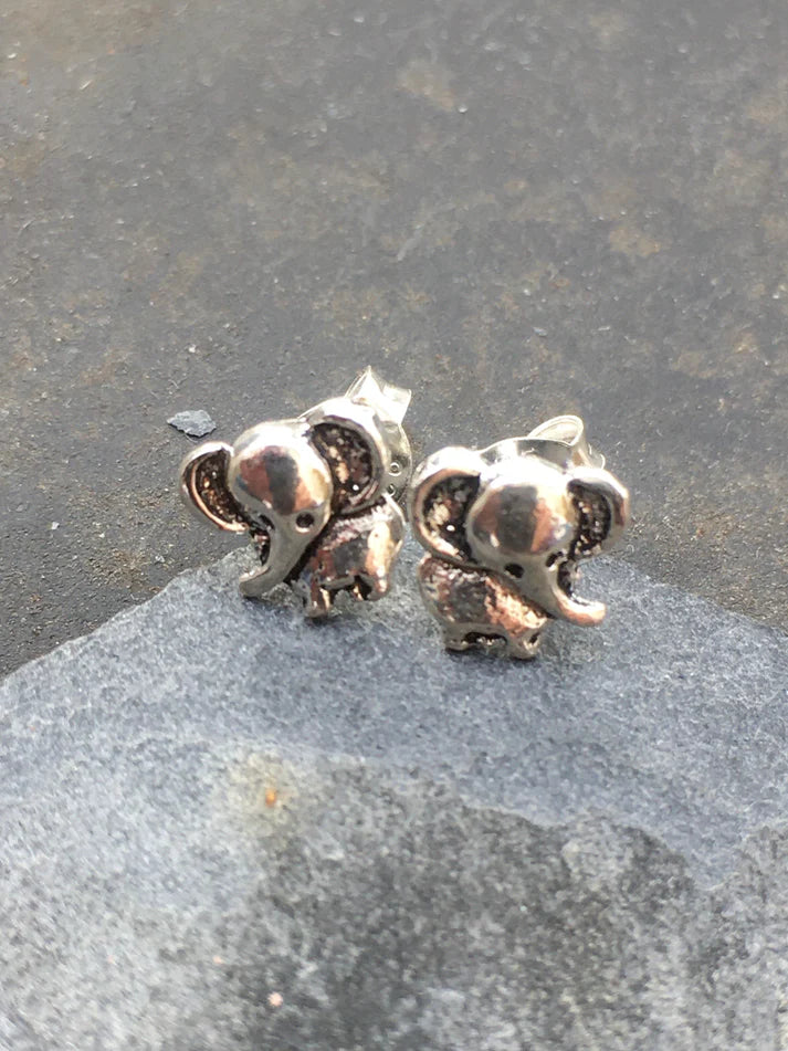 Blue Lily 7mm Silver Elephant Stud Earrings - S429B